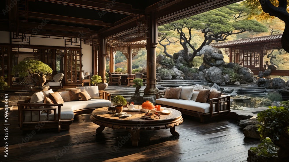 b'Courtyard with a view of a Zen garden'