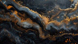  A dark blue and gold marble background with golden glittering sparkles. Created with AI