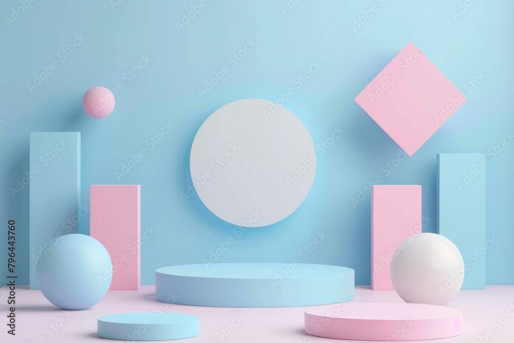 b'3D rendering of geometric shapes with pastel colors' b'3D rendering of geometric shapes with pastel colors'