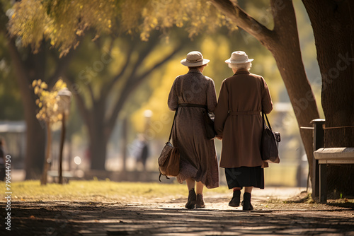 Older ladies walking together in the park