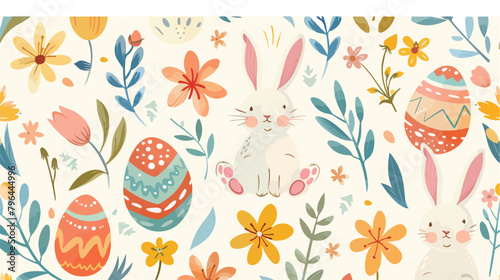 Happy Easter seamless vector pattern with cute cartoon