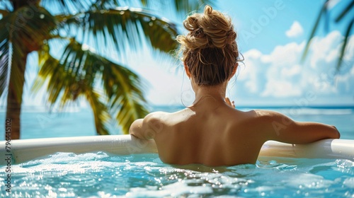 woman in pool on summer vacation