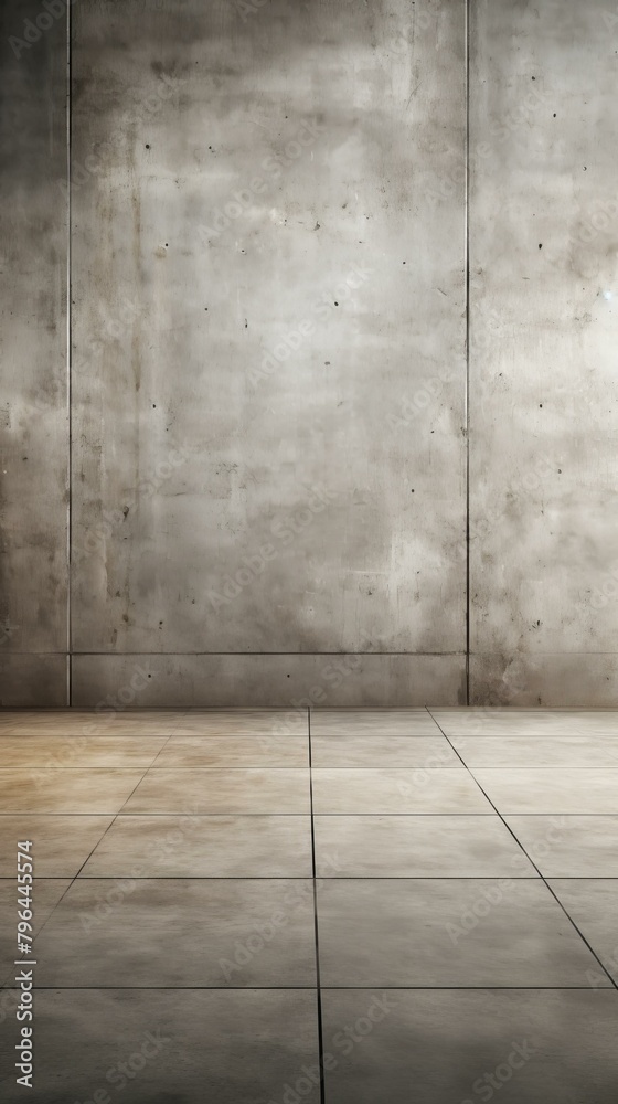 b'Grunge concrete room interior with tiled floor'