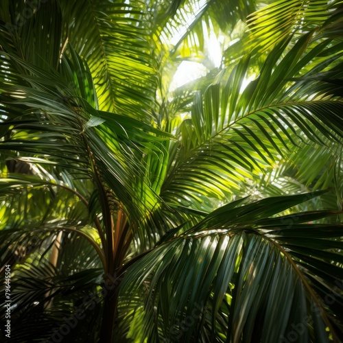 b Sunlight shining through the leaves of a palm tree 