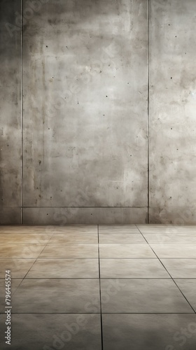 b Grunge concrete room interior with tiled floor 