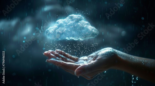 Cloud Computing: A 3D vector illustration of a hand uploading data to a cloud