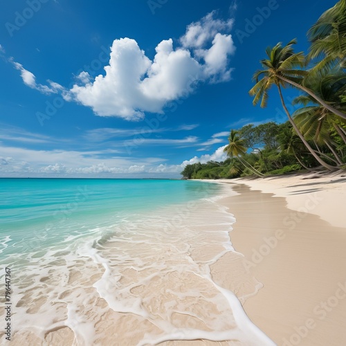 b'Beautiful beach with palm trees and white sand'