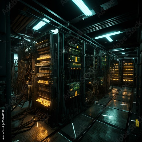 b'Futuristic server room with glowing lights'