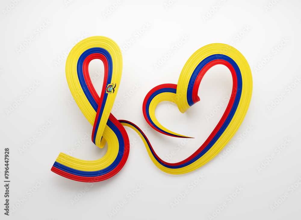 3d Flag Of Ecuador Heart Shape Shiny Wavy Awareness Ribbon Flag On White Background 3d Illustration 3d Flag Of Ecuador Heart Shape Shiny Wavy Awareness Ribbon Flag On White Background 3d Illustration