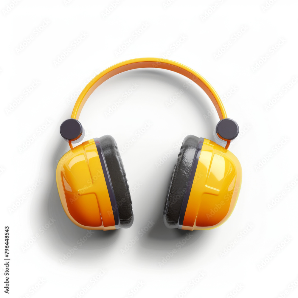 A bird's-eye view of contemporary yellow headphones with soft padding, showcasing a comfortable and fashionable design. A bird's-eye view of contemporary yellow headphones with soft padding, showcasing a comfortable and fashionable design.