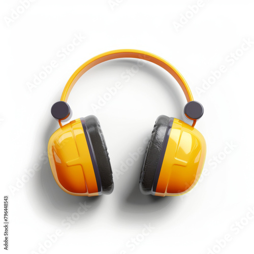 A bird's-eye view of contemporary yellow headphones with soft padding, showcasing a comfortable and fashionable design. photo