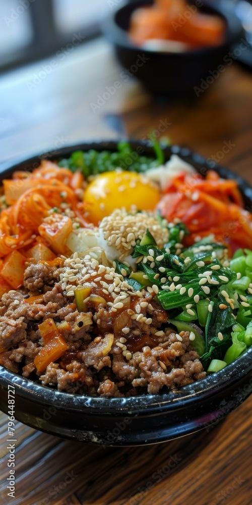Korean food dolsot bibimbap with egg, kimchi and vegetables Korean food dolsot bibimbap with egg, kimchi and vegetables