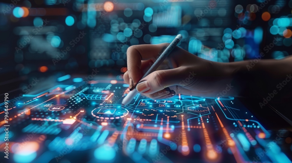 Remote Work and Collaboration: A 3D vector illustration of a person using a tablet with a stylus for online collaboration Remote Work and Collaboration: A 3D vector illustration of a person using a tablet with a stylus for online collaboration
