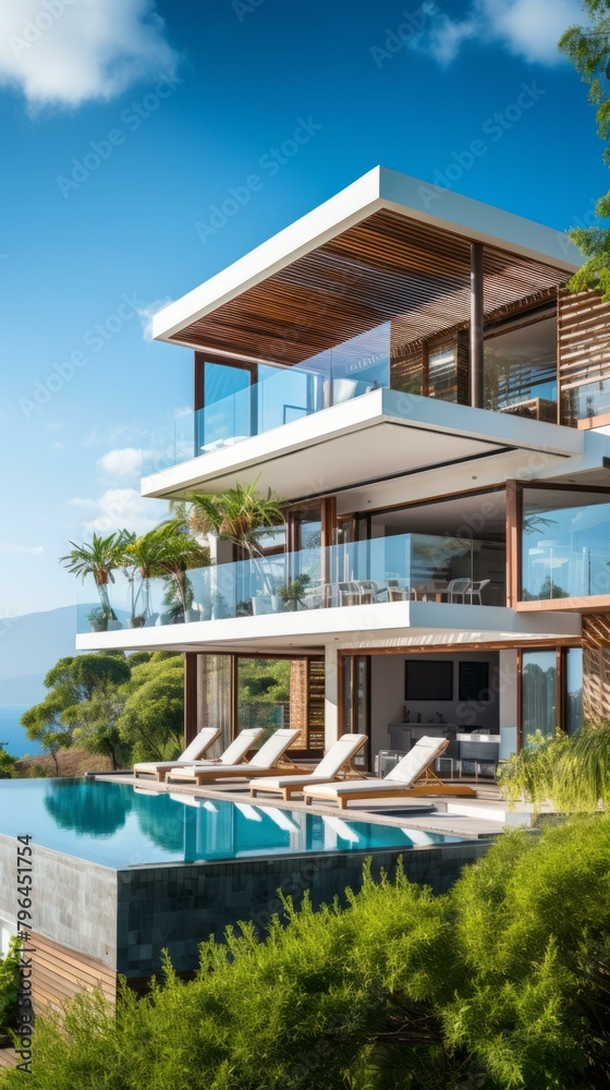 b'A stunning modern villa with an infinity pool overlooking the ocean' b'A stunning modern villa with an infinity pool overlooking the ocean'