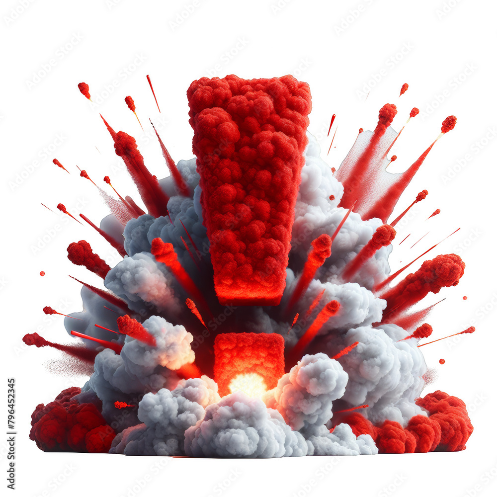 Explosive exclamation mark. Red exclamation mark exploding into red and ...