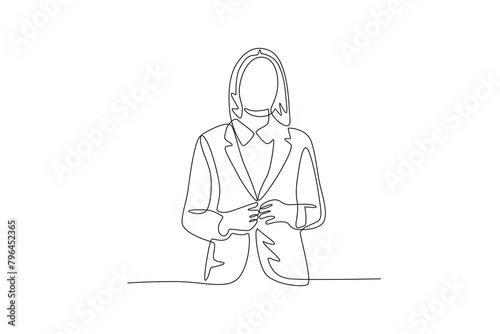 Business woman straightening suit. Business woman concept one-line drawing
