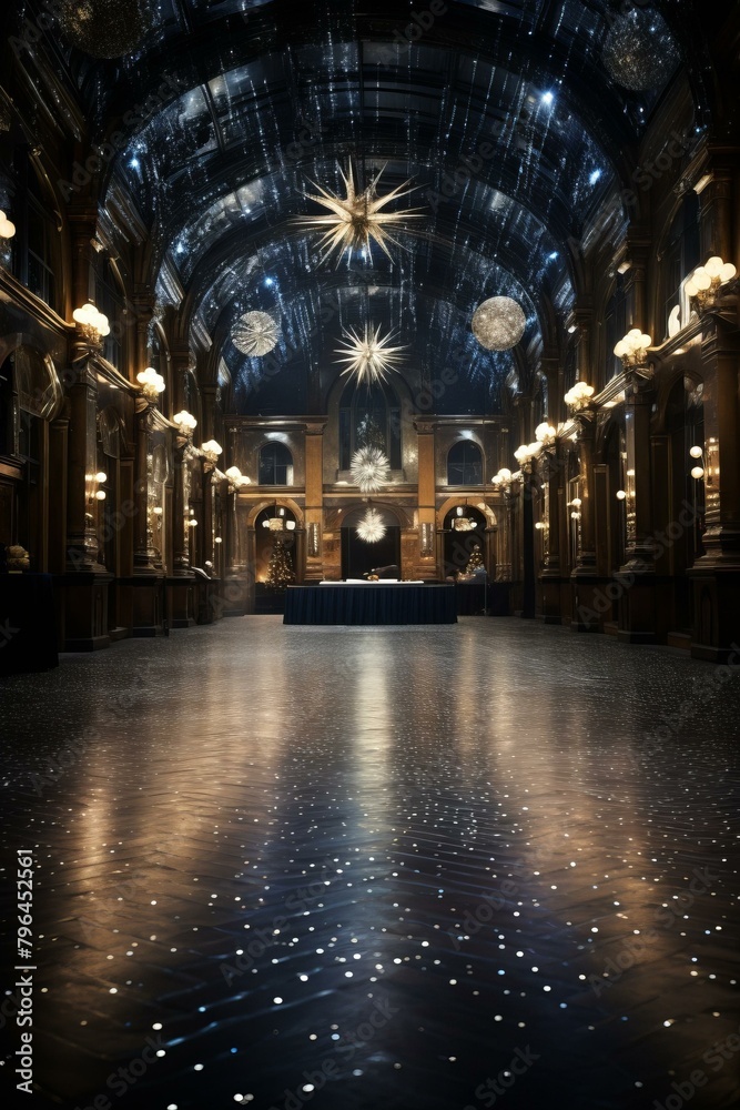 Obraz premium b'Elegant luxury hotel lobby interior with shiny floor and sparkling lights'