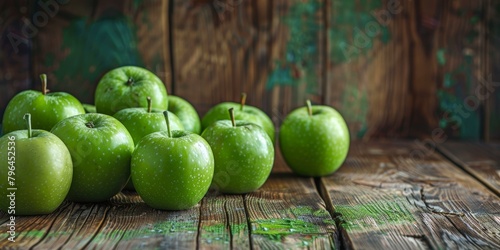 Green apples on a wooden table