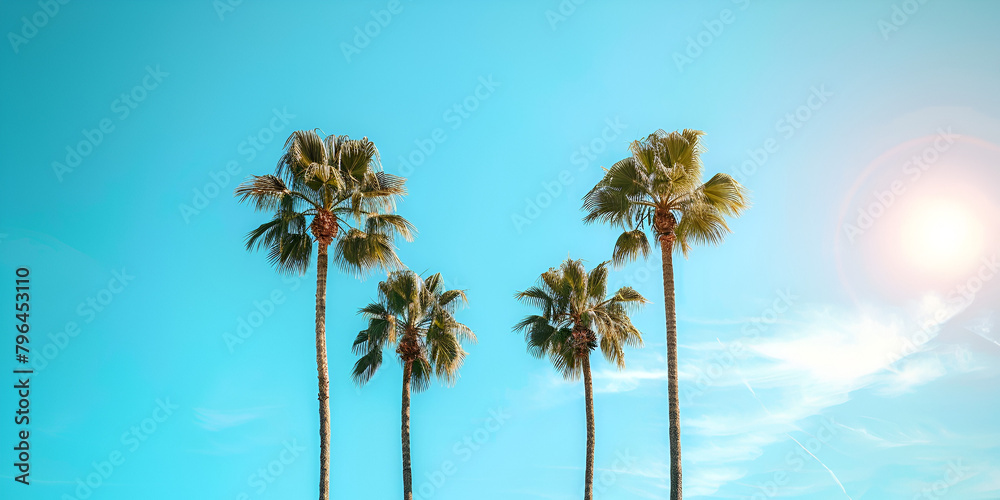 Palm trees against a blue sky background