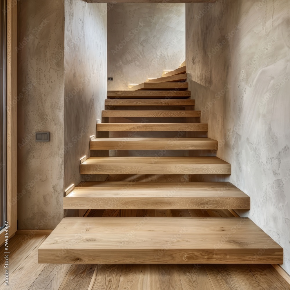 Modern interior design featuring a stylish ash wood staircase in a contemporary home setting