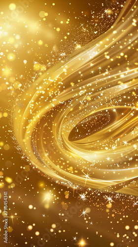 A festive golden background with glitter, sparkles, and a swirling pattern ideal for celebrations and events