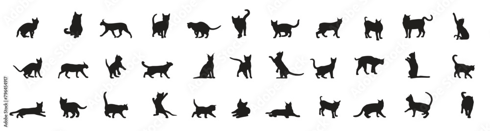 Cats silhouettes. cats set silhouette isolated vector. Cats collection - Vector silhouette