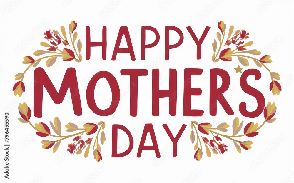 Happy Mother's Day Text in Cute Design, Isolated on White - Greeting Card Concept, Celebratory Message, Family-Oriented Advertising - Greeting Cards, Advertising