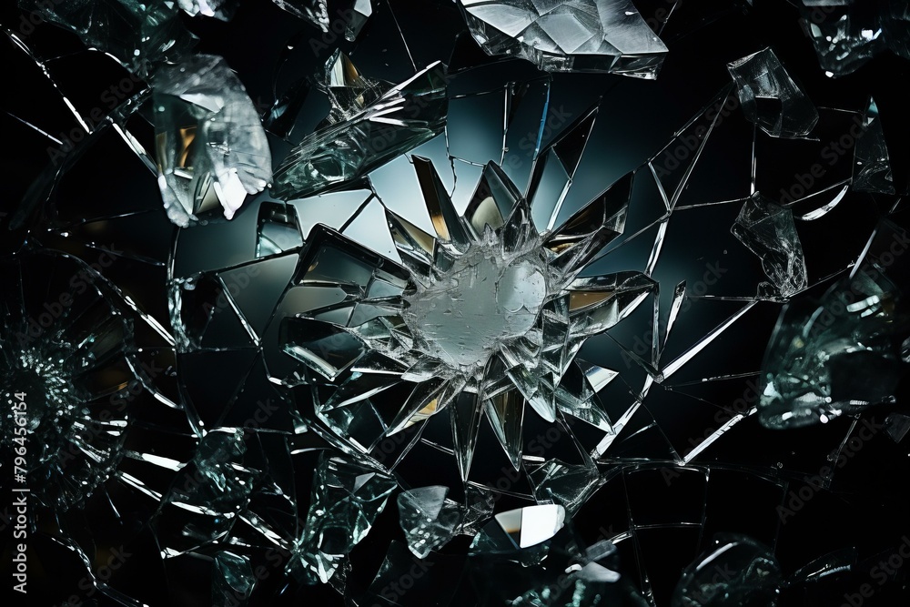 b'Shattered glass with a hole in the center' b'Shattered glass with a hole in the center'