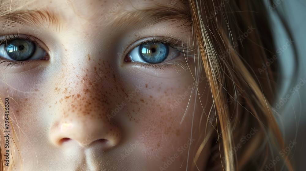 Portrait of a girl's face, her expression reflecting innocence and vulnerability. Portrait of a girl's face, her expression reflecting innocence and vulnerability.