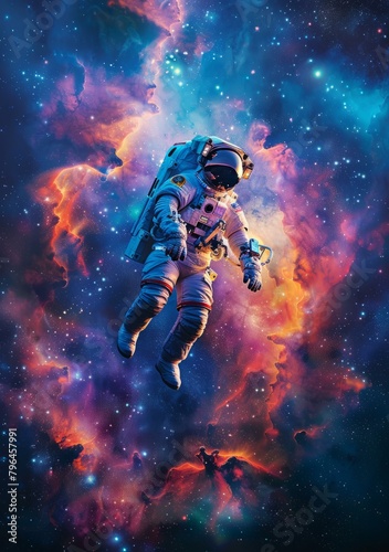 b'Astronaut in Colorful Nebula'