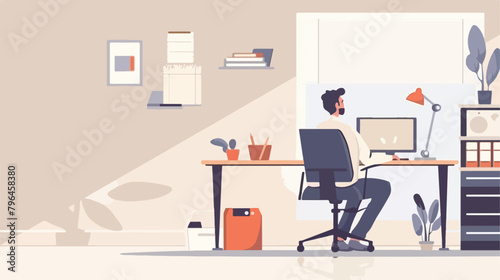 Home office man working from home. Landing page or background photo