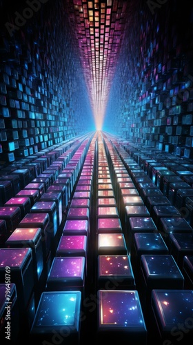 b'Glowing Cubes in Futuristic Sci-Fi Tunnel' © Adobe Contributor