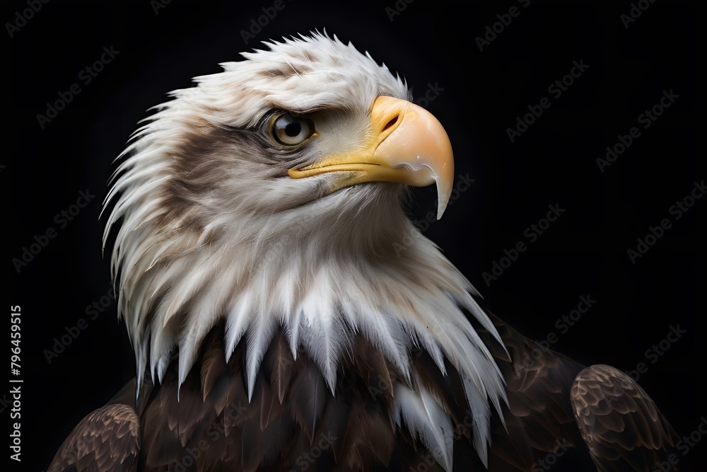 Obraz premium Bald eagle head on dark background