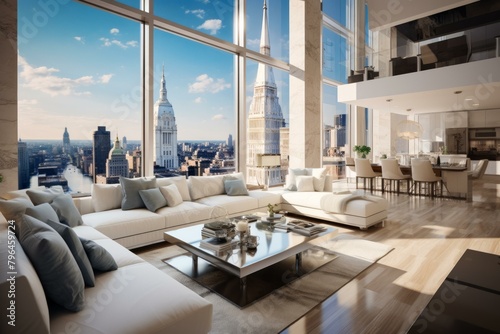 b'Modern luxury apartment living room with city view' photo