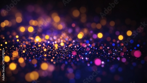 This is an image of many tiny round particles of light in blue, purple, and gold, shining against a black background.

 photo
