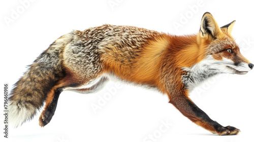 A fox in mid-pounce, isolated on a white background