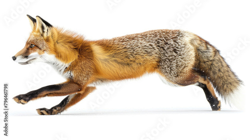 A fox in mid-pounce, isolated on a white background
