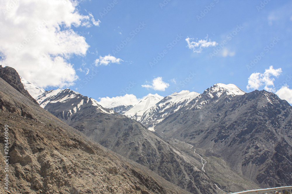 A mesmerizing view of snow covered mountains located near Khunjerab Pass