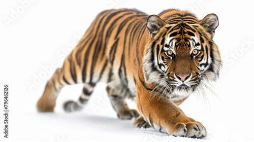 A tiger prowling  isolated on a white background