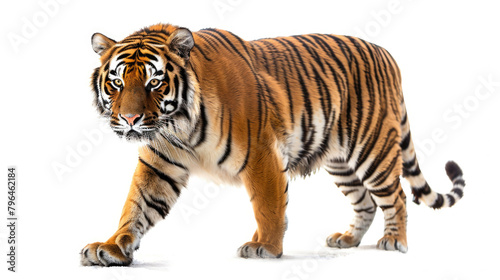 A tiger prowling  isolated on a white background