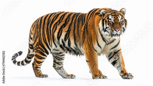 A tiger prowling  isolated on a white background