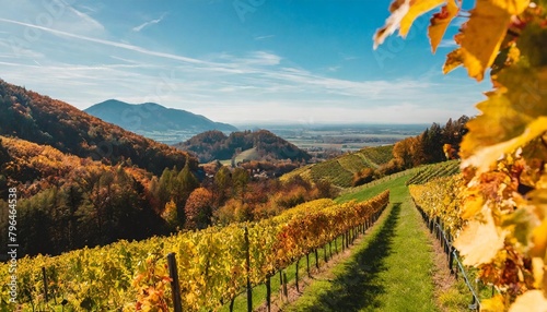 stunning autumn nature of austria panorama view of vineyard and hills in autumn south styria gamlitz austria eckberg europe popular travel destination concept of an ideal resting place photo