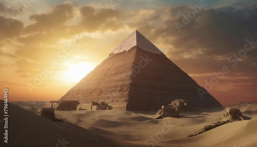 egyptian pyramid in sand desert at sunset the ruins of an ancient temple generative ai