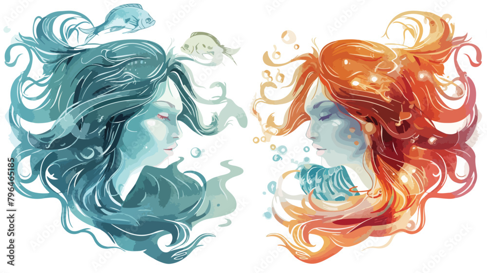 Illustration of Pisces astrological sign as a beautiful