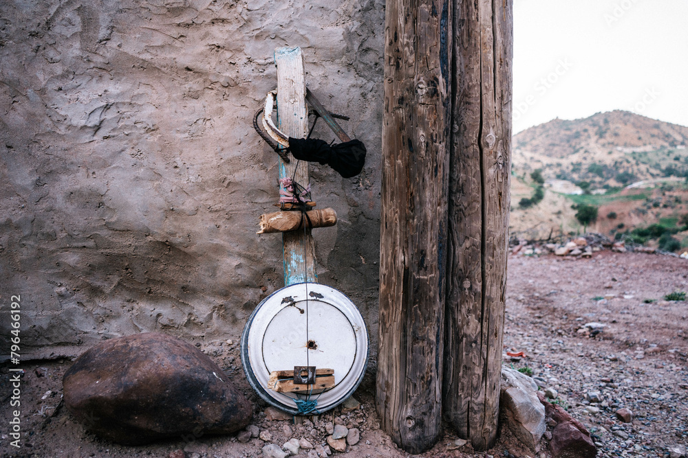 The Moroccan Berber musical instrument Ribab is crafted from wood ...
