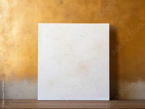 empty white painting on a gold wall