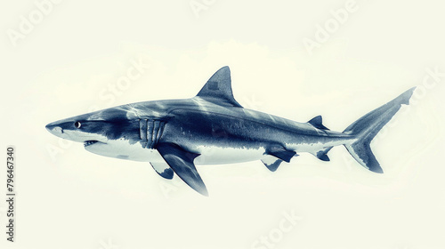 A shark swimming, isolated on a white background © Veniamin Kraskov