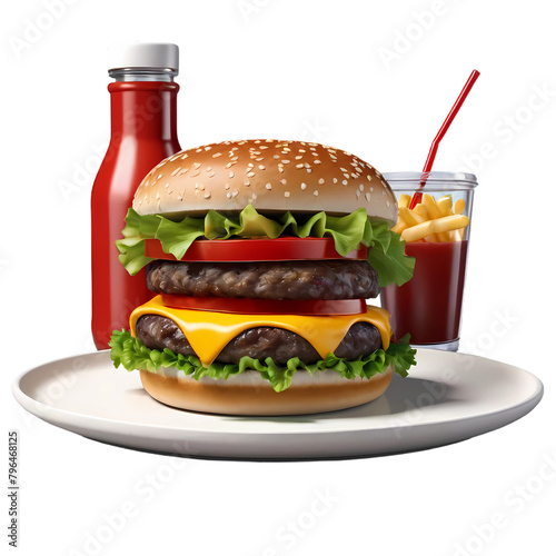 Fresh tasty burger isolated on transparent background PNG