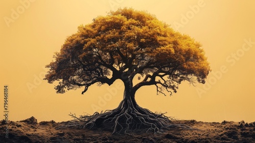 A tree with intertwined roots and branches symbolizing the interconnectedness of all beings and the karmic cycle that binds us together. photo