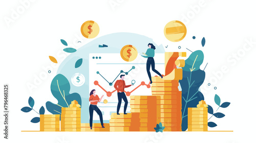 Investing landing page - illustration with coins smal photo